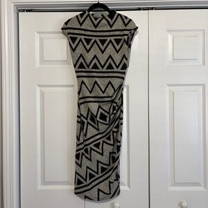 Geometric Cap Sleeve Patterned Gray Dress SEE PICS
